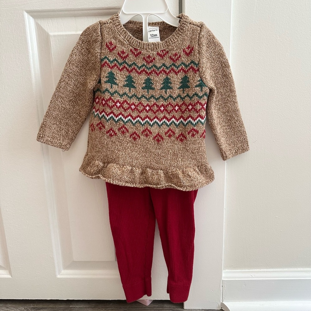 Carters Christmas Sweater and Pants Outfit for 12mo Girl